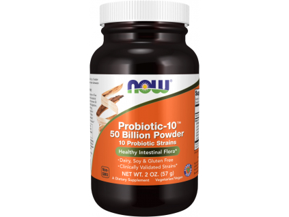 NOW FOODS Probiotic 10 Powder, probiotika, 50 miliard CFU, 10 kmenů, 57 g