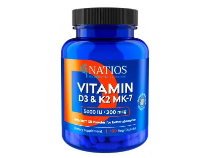 NATIOS Vitamin D3 & K2 (MenaQ7 MK 7), 5000 IU & 200 mcg, 100 kapslí 1