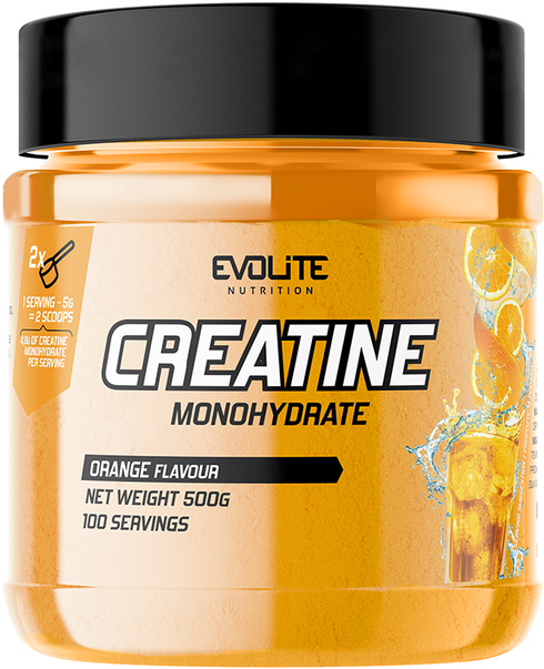 Evolite Creatine Monohydrate, Kreatin, Pomeranč, 500 g