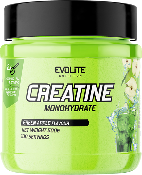 Evolite Creatine Monohydrate, Kreatin, Zelené jablko, 500 g