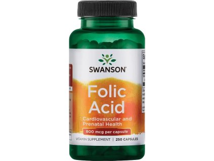 Swanson Folic Acid, Kwas foliowy, 800 μg, 250 kapsułek