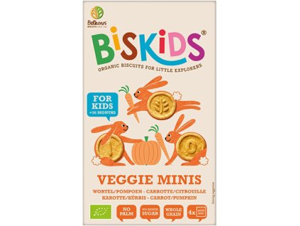 Biskids BIO Pełnoziarniste mini ciasteczka dla dzieci Marchewka i dynia, bez dodatku cukru, 36M+, 120 g