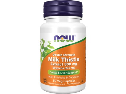 NOW FOODS Milk Thistle Silymarin Extract, Ostropest z karczochem i mniszkiem lekarskim, 300 mg, 50 kapsułek roślinnych