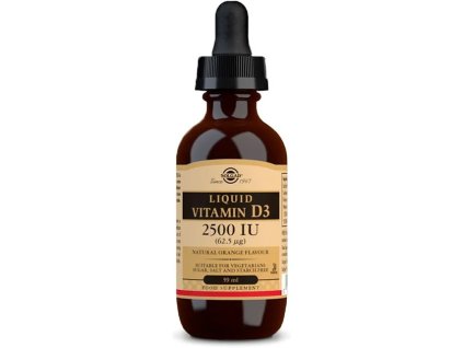 Solgar Liquid Vitamin D3, Płynna Witamina D3, 2500 IU, 59 ml, Smak pomarańczowy