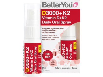BetterYou Vitamin D 3000 IU + K2 Daily Oral Spray, Spray doustny, 12 ml (90 aplikacji)
