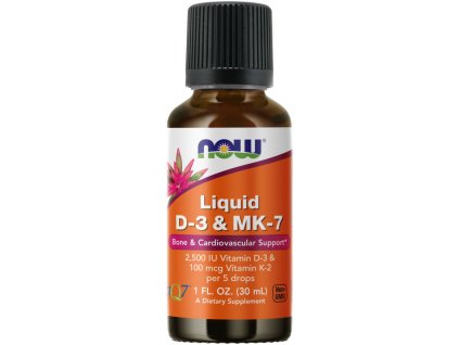NOW FOODS Płynna Witamina D3 & K2 (MK-7), 2500 IU & 100 μg na 5 kropli, 30 ml