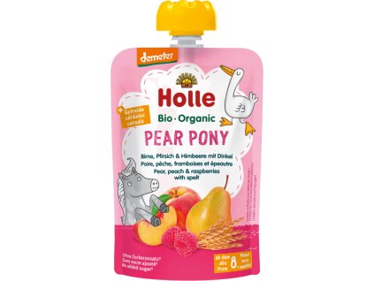 Holle BIO Mus – gruszka z brzoskwinią, malinami i orkiszem, 100 g