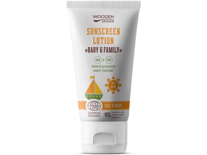 Wooden Spoon Mleczko do opalania Baby & Family SPF30, Niewidoczny cynk, Tuba, 150 ml