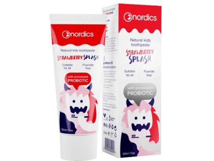 Nordics Naturalna Pasta do Zębów dla Dzieci Truskawka z probiotykami, 50 ml