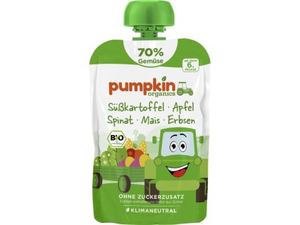 Pumpkin Organics BIO Przecier warzywny 70% - Batat, jabłko, szpinak, kukurydza, groszek, od 6. miesiąca, 100 g