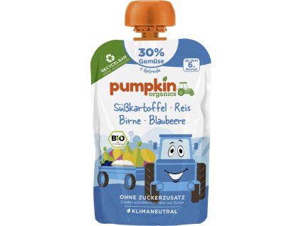 Pumpkin Organics BIO Przecier warzywny – Batat, ryż, gruszka, borówka, od 6. miesiąca, 100 g