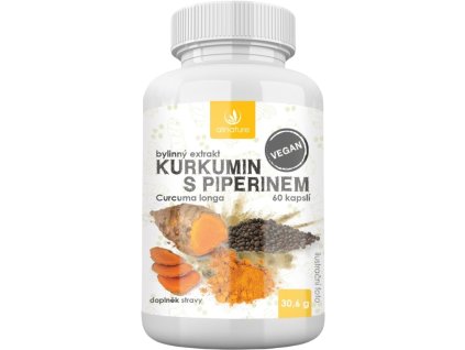 Allnature Kurkumin z piperyną ekstrakt ziołowy, 60 kapsułek roślinnych