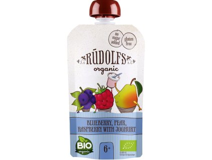 Rudolfs BIO mus - Borówka, gruszka i malina z jogurtem, 110 g