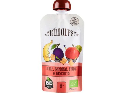 Rudolfs BIO mus - Jabłko, banan, suszona śliwka i herbatniki, 110 g