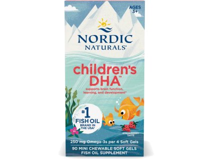 Nordic Naturals Children's DHA, Omega-3 dla dzieci, 250 mg, Truskawka, 90 mini kapsułek softgel