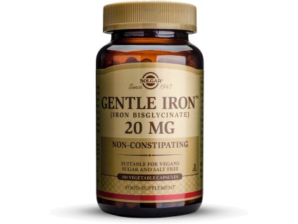 Solgar Gentle Iron, Bisglicynian żelaza, 20 mg, 180 kapsułek roślinnych