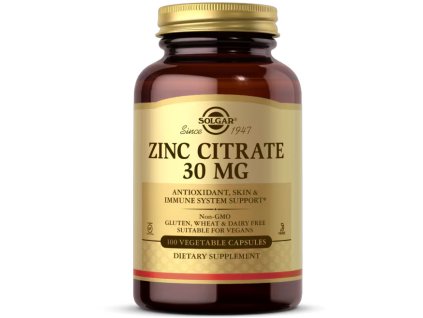 Solgar Zinc Citrate, Cytrynian cynku, 30 mg, 100 kapsułek roślinnych