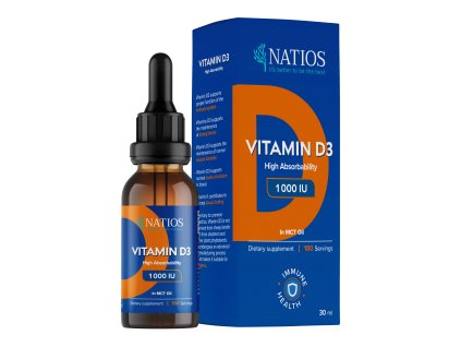 NATIOS Vegan Vitamin D3, 1000 IU, Krople ziołowe w oleju MCT, 30 ml