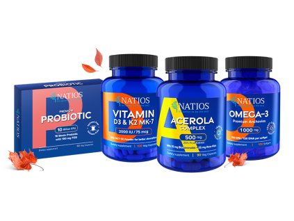 NATIOS Jesienne wsparcie odporności – Omega-3, Witamina D3+K2, Acerola i Probiotyki