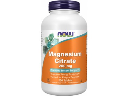 NOW FOODS Magnesium Citrate, Magnez, 200 mg, 250 tabletek