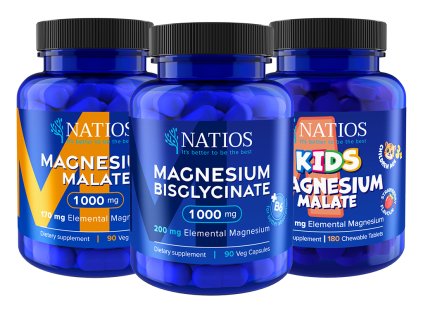 NATIOS Korzystna zestaw Magnez dla całej rodziny  Jabłczan magnezu, Bisglicynian magnezu, Kids Magnesium malate