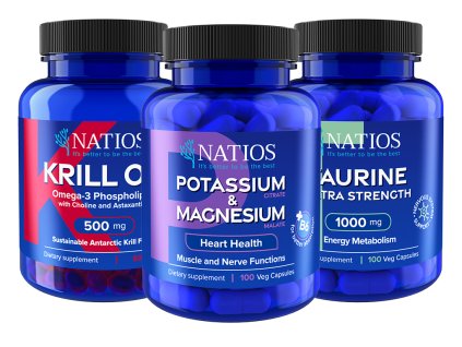 NATIOS Korzystna zestaw Zdrowe serce  Krill Oil, Potas & Magnez, Tauryna