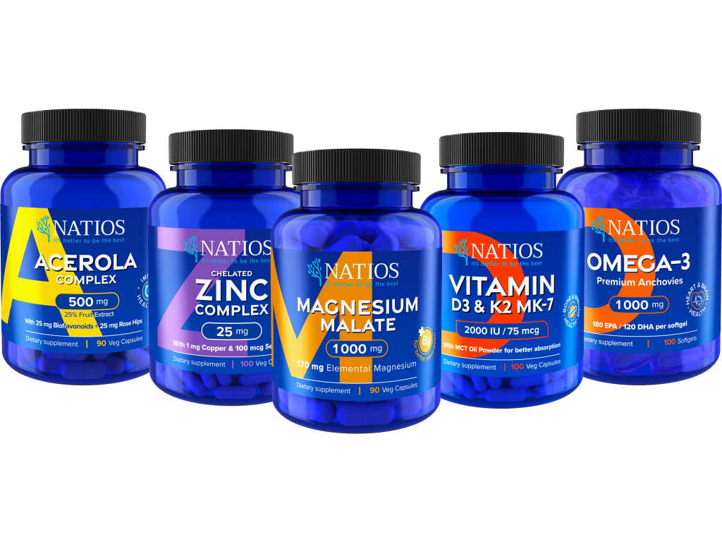 NATIOS Advanced Health balíček 5 produktů - Hořčík, Vitamín D3 + K2, Vitamin C, Omega 3 a Zinek