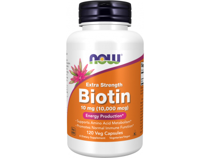 NOW FOODS Biotin extra silný, 10 000 mcg, 120 rastlinných kapsúl