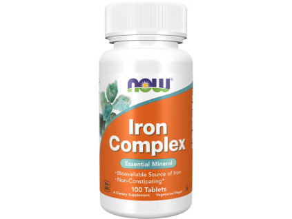 NOW FOODS Iron Complex, Železo s vitamínmi a bylinkami , 27 mg, 100 tabliet