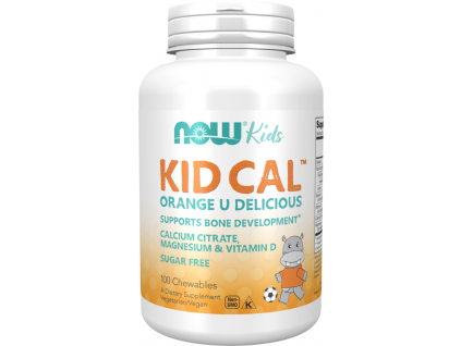 NOW FOODS Kid Cal, Vápnik, Horčík a Vitamín D pre deti, 100 pomarančových žuvacích pastiliek