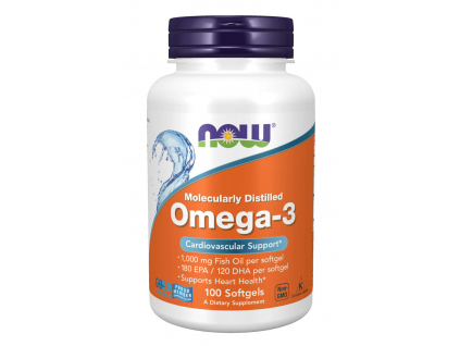 NOW FOODS Omega 3, Molekulárne destilovaná, 1000 mg, 100 softgel kapsúl