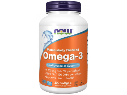 NOW FOODS Omega 3, Molekulárne destilovaná, 1000 mg, 200 softgel kapsúl
