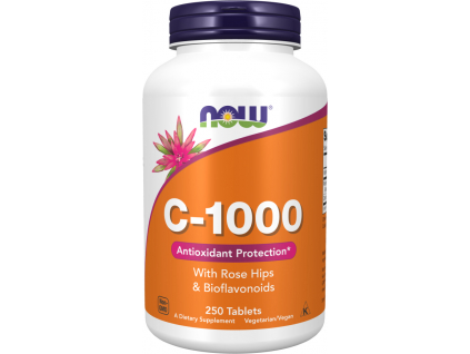 NOW FOODS Vitamín C-1000 s ružou šípovou a citrusovými bioflavonoidmi, 250 tabliet