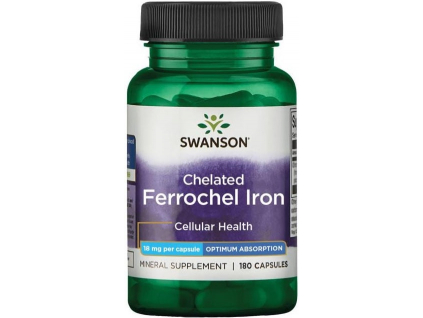 Swanson Iron Ferrochel, (chelát železa), 18 mg, 180 kapsúl