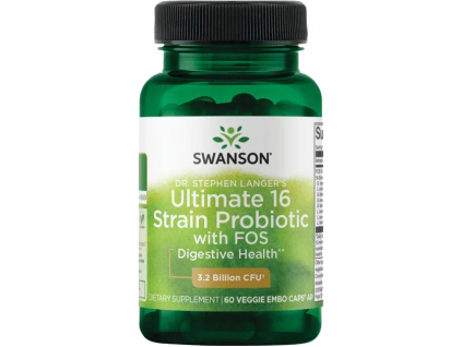 Swanson Probiotic Ultimate 16 Strain s FOS, Probiotiká, 3,2 miliard CFU, 16 kmeňov, 60 rastlinných kapsúl
