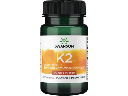 Swanson Vitamin K2, Natural MK-7, 100 ug, 30 softgelových kapsúl