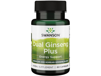 Swanson Dual Ginseng Plus, kombinácia 4 adaptogénnych bylín, 60 kapsúl