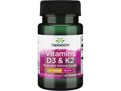 Swanson Vitamíny D3 & K2, 2000 IU & 75 ug, 60 rastlinných kapsúl