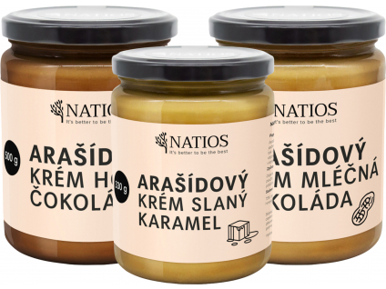 NATIOS Sada ochutených arašidových masiel - Karamel, mliečna a horká čokoláda