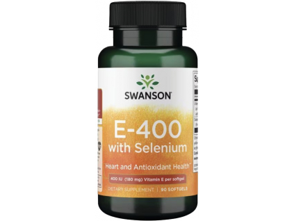 Swanson Vitamín E so selénom, 400 IU & 50 µg, 90 softgel kapsúl