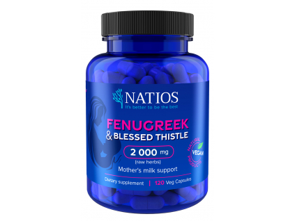 NATIOS Fenugreek & Blessed Thistle Extract, Senovka & Benedikt, 2000 mg, 120 veg. kapsúl