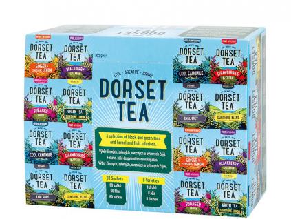 Dorset Tea Mix ovocných, bylinných, čiernych a zelených čajov - Veľký box 80 vrecúšok, 8 druhov