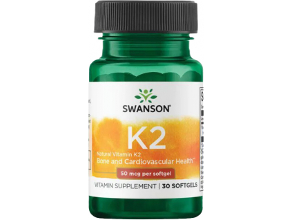 Swanson Vitamin K2, Natural MK-7, 50 ug, 30 softgelových kapsúl