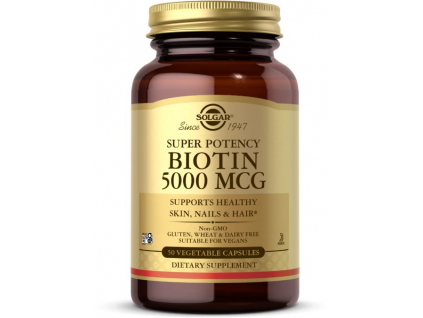 Solgar Biotin, 5000 mcg, 50 rostlinných kapslí