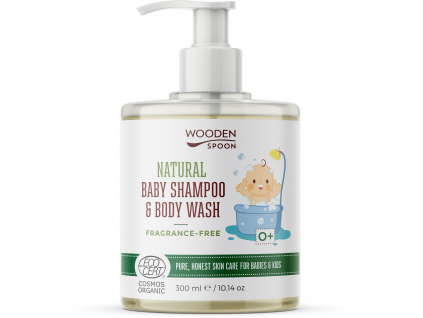 Wooden Spoon Detský sprchový šampón a gél na vlasy 2v1 bez parfumácie, 300 ml