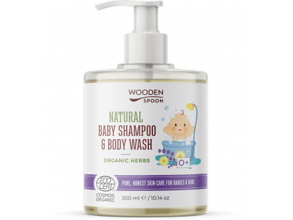 Wooden Spoon Detský sprchový šampón a gél na vlasy 2v1 s organickými bylinkami, 300 ml