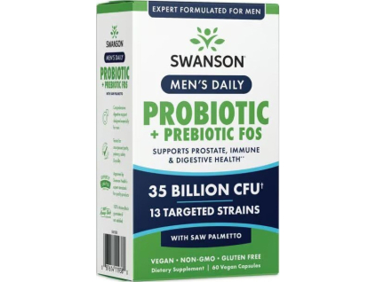 Swanson Men's Daily Probiotic + FOS, Probiotiká pre mužov, 17,5 miliárd CFU, 13 kmeňov, 60 vegan kapsúl
