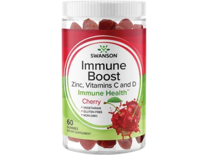 Swanson Immune Boost Gummies, Zinok, Vitamíny C a D, 60 čerešňových gumíkov
