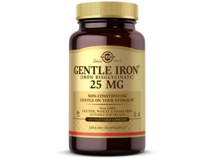 Solgar Gentle Iron, Železo bisglycinát, 25 mg, 180 rostlinných kapslí 1