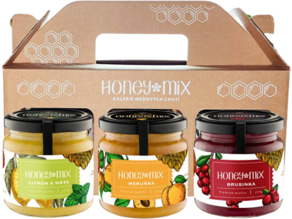 HoneyMix Darčeková sada medov, Marhuľa, Citrón a mäta, Brusnica, 3x250 g